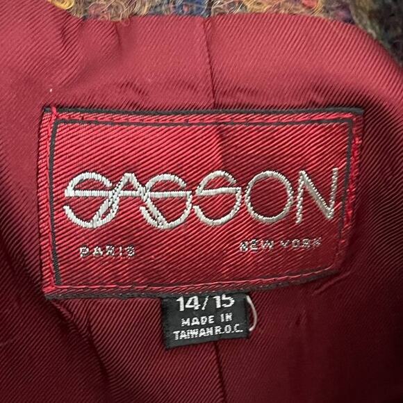 VTG SASSON Boucle Knit Structured Blazer  Mohair Wool  SZ 12 - Picture 8 of 11